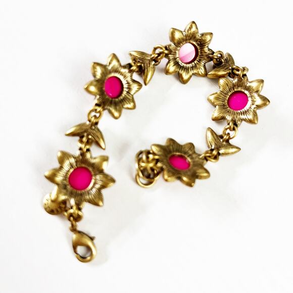 J. Crew Hot Pink Crystal Flower Bird Bracelet - Picture 6 of 6